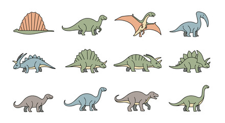 Cute Cartoon Dinosaur Collection Set with Prehistoric Creatures
