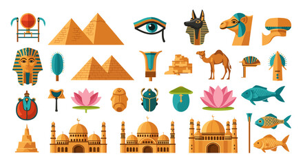 Ancient Egyptian Symbols and Hieroglyphs Vector Illustration