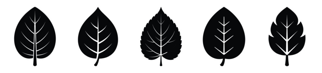 Set of summer leaf vector icon in silhouette design. summer design concepts.