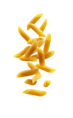 Penne pasta flying isolated on White or transparent background Cutout PNG