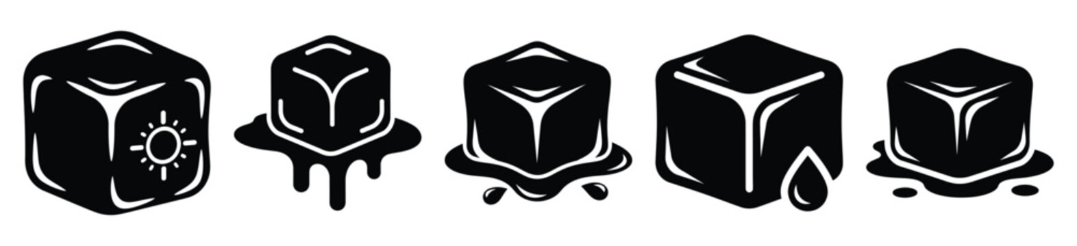 Set of summer ice cube vector icon in silhouette design. summer design concepts.