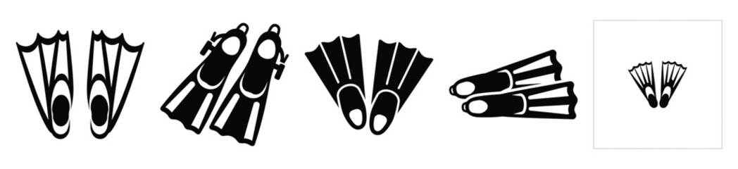 Set of swim flippers vector icon in silhouette design. summer design concepts. © Pallobroy