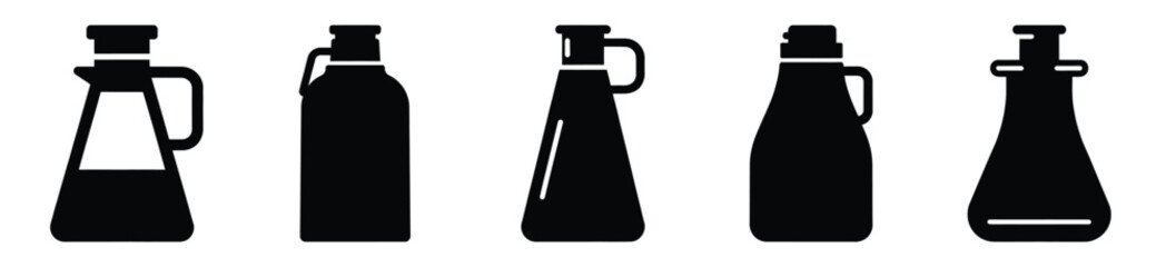 Set of vacuum flask vector icon in silhouette design. summer design concepts.
