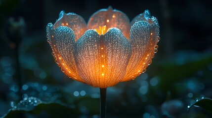 Illuminated Dewdrop Tulip at Night