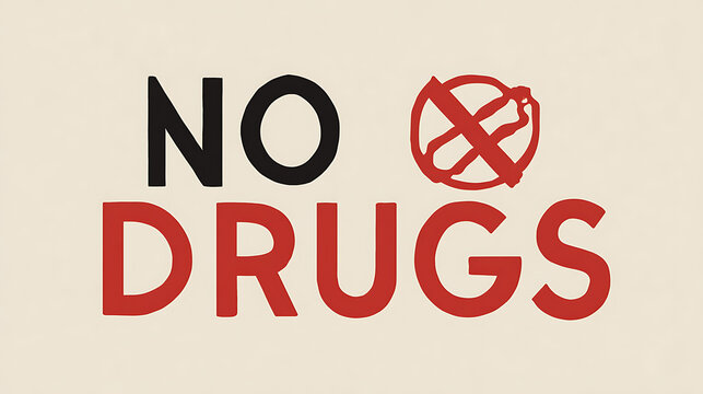 Visual statement promoting substance abstinence with bold typography and red symbol. A simple but powerful message against drug use and addiction, promoting health.