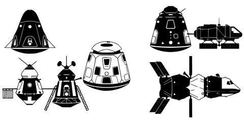 Space Capsule Docking Vehicle Vector Silhouette Set © T-Shop