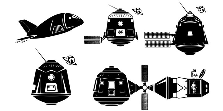 Space Capsule Docking Vehicle Vector Silhouette Set