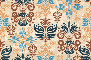 Damask seamless pattern,Ikat floral seamless pattern background,vector illustration,Ikat ethnic oriental embroidery,Aztec style,baroque.design for texture,fab,clothing,decoration,fashion,tile