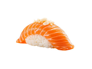 Isolated Salmon Nigiri Sushi Close Up Photography on Black Background Delicious Traditional Japanese Food