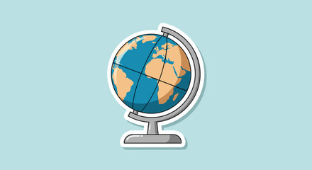 Colorful globe with simple design on light blue background