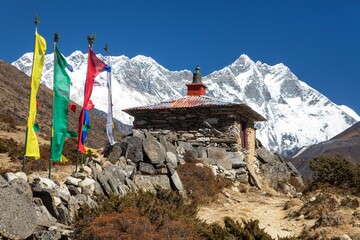 Mount Lhotse prayer flags Nepal Himalayas mountains