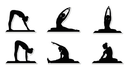 Silhouette yoga poses on mats: graceful exercise and mindfulness