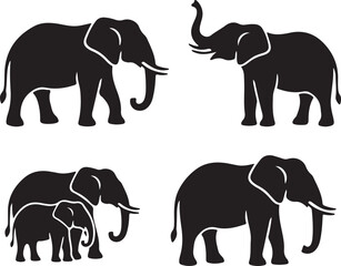Fototapeta premium set of elephant silhouette illustration, elephant icons collection