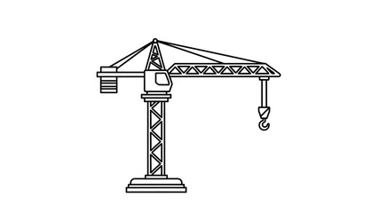 Simple black and white line drawing of a construction tower crane