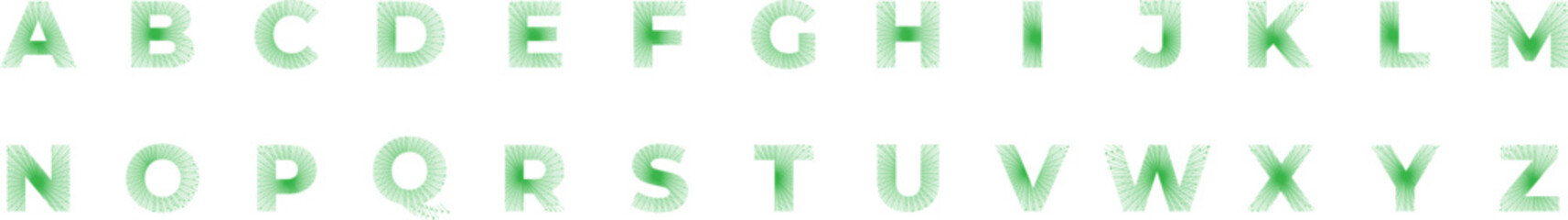 Blurred green alphabet letters displayed on a white background, representing language and communication concepts