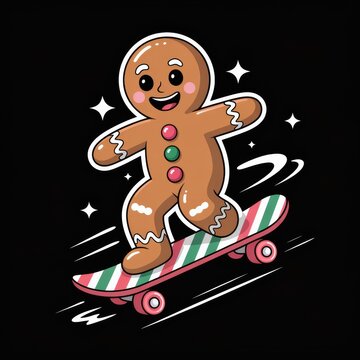 Gingerbread Man Skateboarder with Sparkles skating