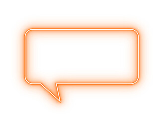 Orange glowing speech bubble. Neon chat box outline on transparent background
