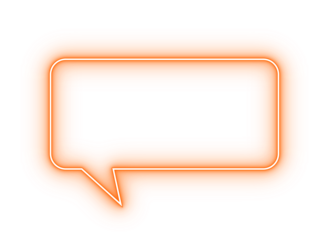 Orange glowing speech bubble. Neon chat box outline on transparent background
