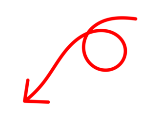 Red hand-drawn swirl arrow