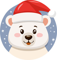 Cute Polar Bear Wearing Santa Hat with Snowflakes – Winter Fun Vector Illustration