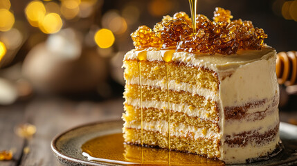 Whimsical Honeycomb Cake with Toffee and Golden Honey Drizzle