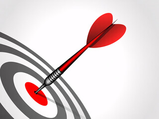 Bullseye target with dart hitting center, archery goal concept for business success and accuracy