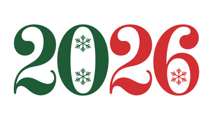 New Year's Eve 2026: The festive season's arrival is announced with elegantly styled numbers. The design evokes a cheerful mood, and the snowflakes subtly hint at a winter celebration.
