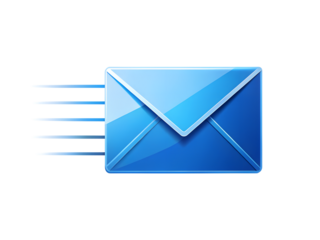 Blue email envelope icon with speed lines digital communication concept isolated on transparent background