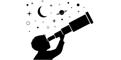 Stargazing Child Telescope Astronomy Silhouette
