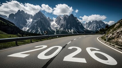 happy new year, new year's eve, silvester, new year, sparklers celebration greeting card, new year card - Year 2026 in sparkler font and firework fireworks pyrotechnic, on blue night sky background