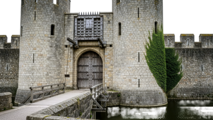 Medieval Castle Entrance with Drawbridge and Moat