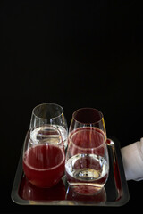 Catering Service with Stemless Glasses of Juice and Water
