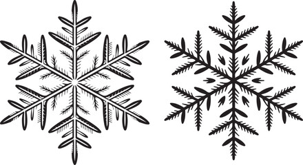 Two black and white detailed snowflake designs, winter holiday theme art.