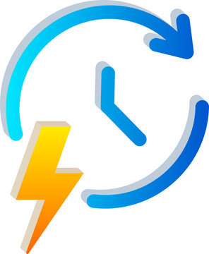 3D Rapid Icon with Clock and Lightning Bolt