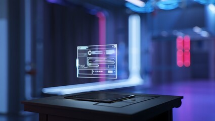 Holographic data display over device in modern tech environment.