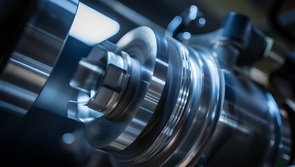Fototapeta premium Close-up of rotating metal components in industrial machinery