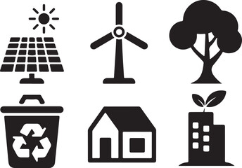 Clean energy, recycling, nature, and green living icons concept