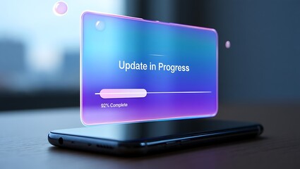 Digital update in progress holographic screen on a smartphone