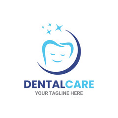 Friendly Dental Care Logo with Smiling Tooth and Sparkling Stars for Oral Health