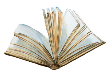 An old open book illustration-watercolor hand painted book concept clipart.