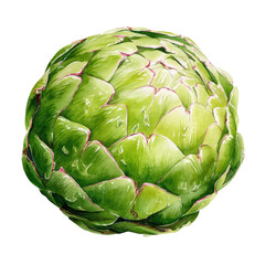 Fototapeta premium Watercolor a vibrant green artichoke, isolated on transparent background, showcasing its intricate layered petals and healthy texture