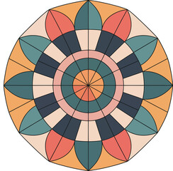 Colorful geometric mandala pattern with abstract design element.