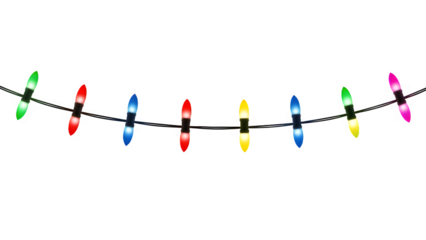 Colorful string lights illuminate a dark background creating a festive and vibrant atmosphere