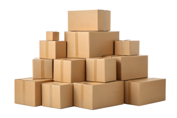 A stack of various sized cardboard boxes, perfect for shipping, moving, and storage, showcasing a practical and organized solution for your packaging needs
