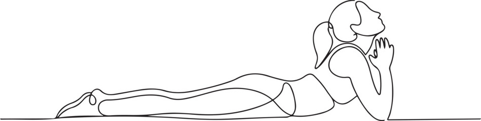 Continuous vector line art of fitness woman with Plow Pose stretch, Lying on her back on the floor. one line Icon drawing