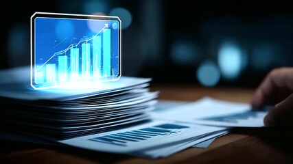 Financial data document graph chart report statistic marketing research development planning management strategy analysis accounting financial business technology hologram - Powered by Adobe