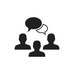 Team communication discussion group chat icon with people silhouettes and speech bubbles