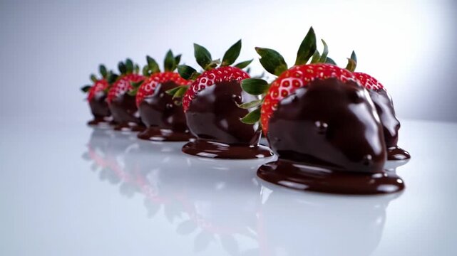Chocolate covered strawberries row sweet delicious dessert treat studio shot