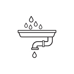 Leaking Sink Icon with Dripping Water and Pipe Outline
