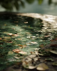 Fototapeta premium floating leaves in tranquil pond with no background